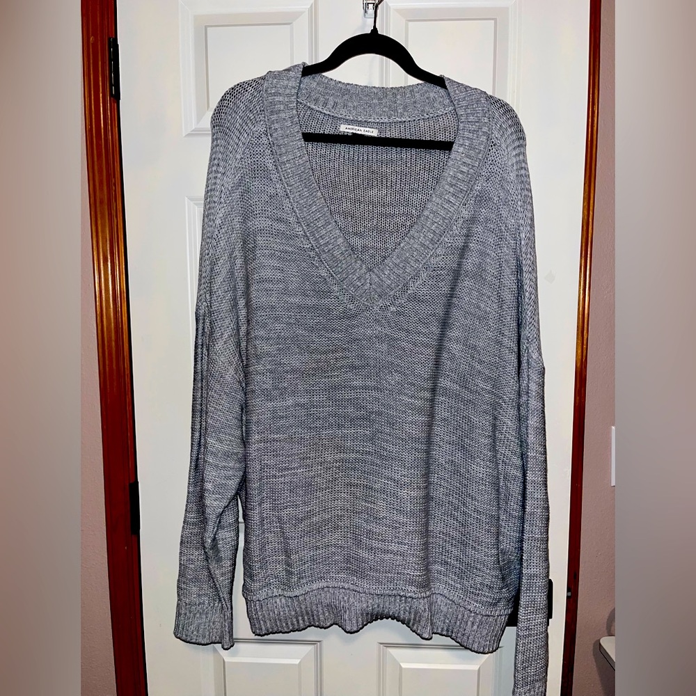 Gray V-Neck Knit Sweater American Eagle XXL